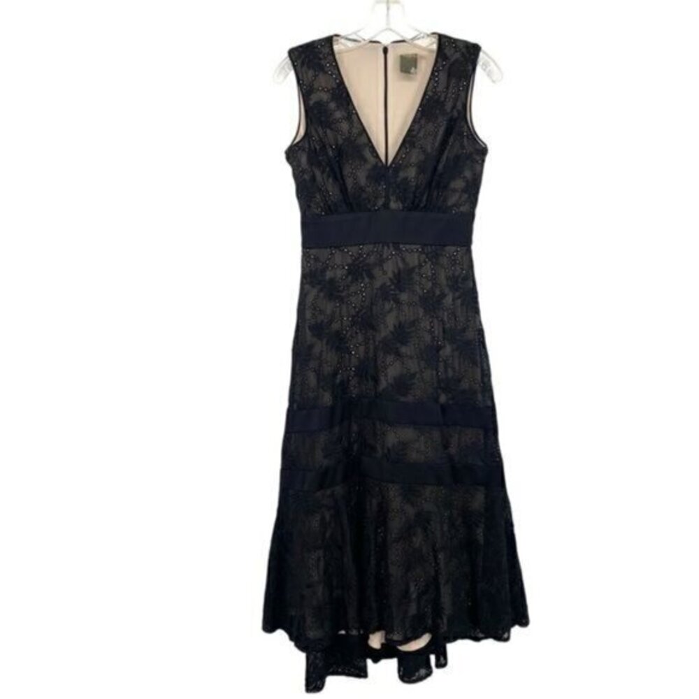 Taylor Chico’s Embroidered Eyelet Black Midi Dress Size 12 Medium